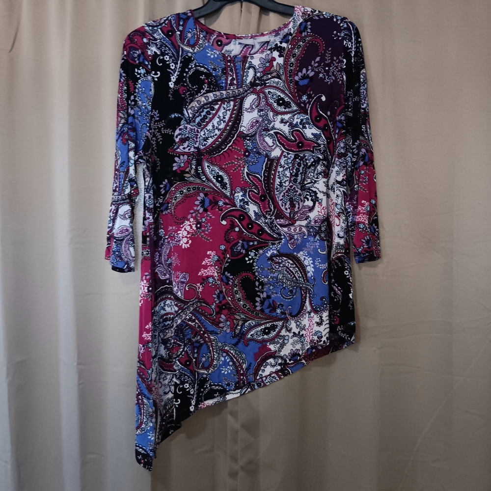 Chico's Timeless Paisley Asymmetrical Hem Top - Excellent Used Condition